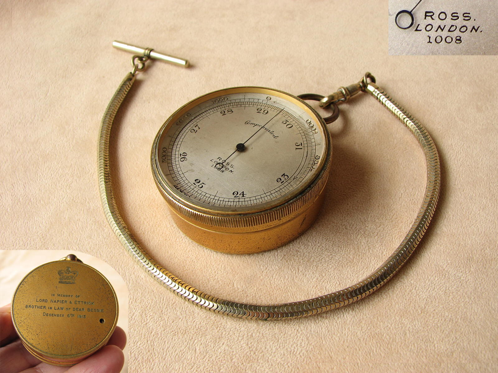 Antique Ross pocket barometer with Lord Napier inscription